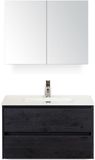 BES LED Dante Badmeubelset 80 cm - Black Oak - Keramische Wastafel Wit Cover met Spiegelkast