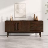 IDIMEX TECCA L 170 cm dressoir met 2 deuren, 3 laden van massief hout, walnootkleurig, met verstelbare planken, twee vakken, serviesset van hout