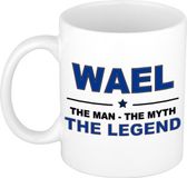 Bellatio Decorations Shoppartners Bv Naam cadeau Wael - The man, The myth the legend koffie mok / beker 300 ml - Donkerblauw Keramiek