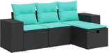 vidaXL Loungeset met kussens, poly rattan, zwart