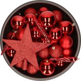 Decoris Kerstballenset - 33 stuks - Kunststof - met piek