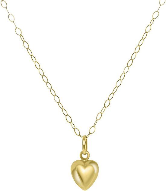 Lucardi Dames Ketting met Hart 9 Karaat Geelgoud 46cm