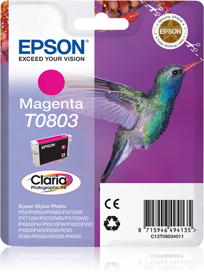 Epson Hummingbird Singlepack Magenta T0803 Claria Photographic Ink single pack / magenta
