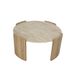 CALICOSY - Table basse ronde avec plateau aspect travertin et pieds aspect bois Ø80 cm - IZIA