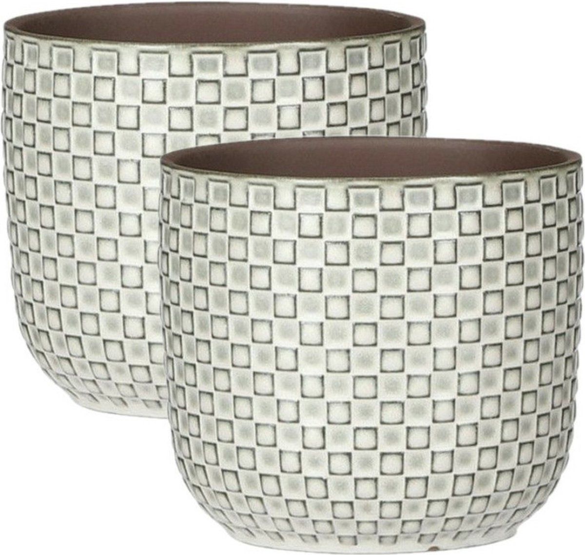 Mica Decorations - Plantenpotten/bloempotten 2x stuks - Keramiek wit - D12/H11 cm