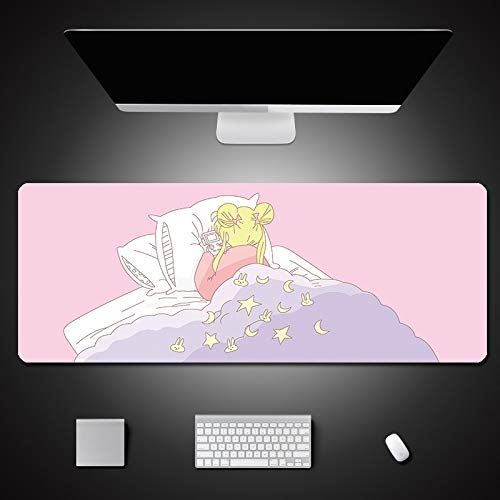 DHSBD Gaming-muismat Computer Grote Muismat Vergrendelrand Muismat XXL Rubber Roze Bloempatroon Tafelmat 700x350x3mm