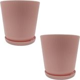 Merkloos Relaxdays Bloempot met schotel - set van 2 - Ø 20 cm - oudroze