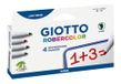 GIOTTO Robercolor, set van 4 reuzenstiften met dikke punt, ideaal voor school, posters en creatieven, doos, verschillende kleuren: blauw, rood, zwart, groen, 4 stuks