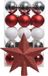 Bellatio Decorations Kaemingk B.V. Kerstballen 30x - 6cm - Parelmoer Wit/Rood/Zilver - Kunststof - Met Ster Piek