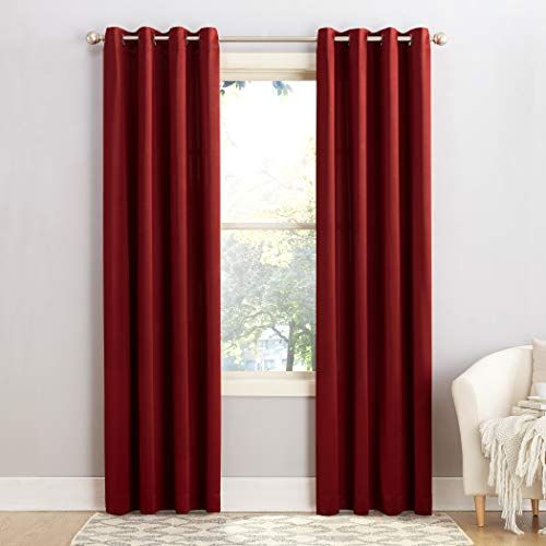 Sun Zero Barrow Energy Efficient Grommet Curtain Panel Pair, 54" x 84", Brick