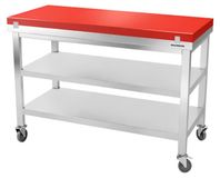 GOLDINOX Plan de travail en acier inoxydable, 1500x600 mm, avec planche à découper rouge et 2 roues, PREMIUM
