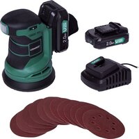 VONROC Accu schuurmachine - VPower 20V - Incl. 2x 2.0Ah accu & oplader - Ø125mm - Met stofzak & 12 stuks schuurpapier