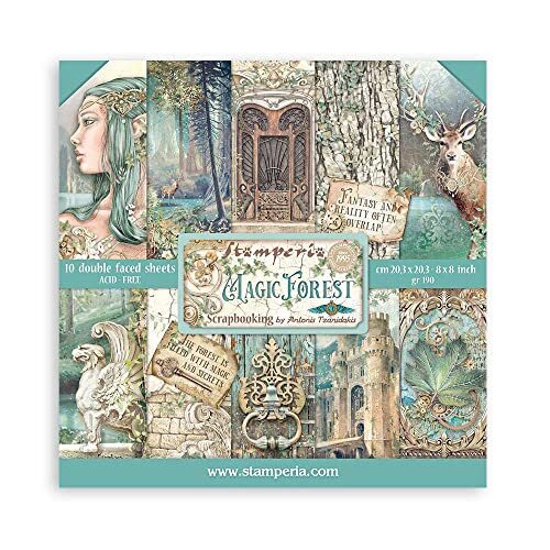 Stamperia International SBBS78 Scrapbooking Small Pad 10 vellen cm 20,3 x 20,3 (8" X8") -Magic Forest, multicolour, 3 cm