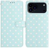 Selected by GSMpunt.nl Hoesje Geschikt voor Apple iPhone 17 Pro Max | Polka Dot Wallet Book Case | Portemonnee Hoesje | 3 Pasjes | Magneetsluiting | Stand Functie | Blauw