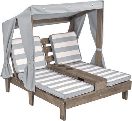 KidKraft Outdoor Dubbele Chaise Lounge met Bekerhouders Grijs