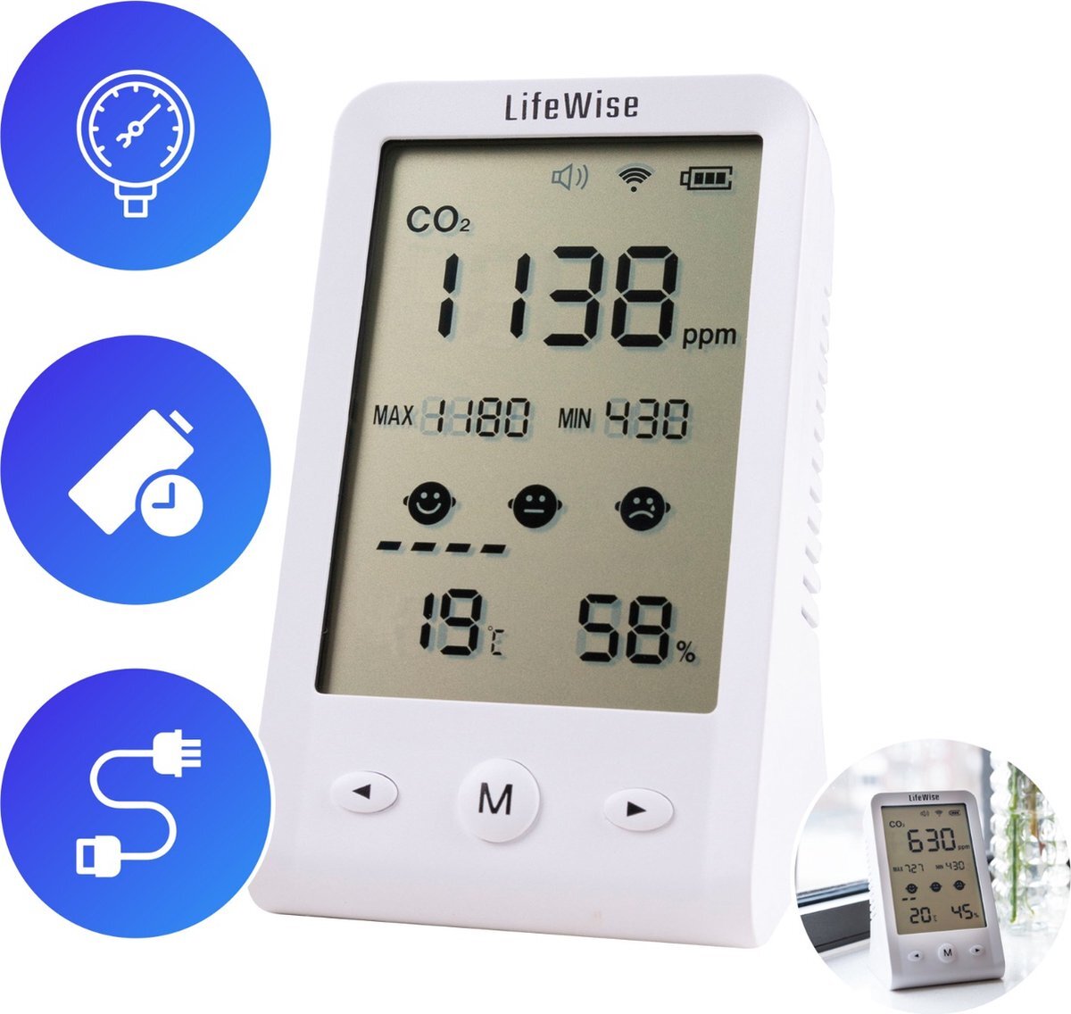 LifeWise CO2 Meter Binnen Luchtkwaliteitmeter met Hygrometer en