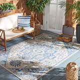 Safavieh Medallion Indoor/Outdoor Geweven Vloerkleed, Beachhouse Collectie, BHS138, in Blauw & Creme, 160 X 229 cm
