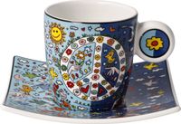 Espressobeker Goebel - James Rizzi | Kop en schotel Espresso Give Peace a Chance | Porselein - 10cm - 100ml