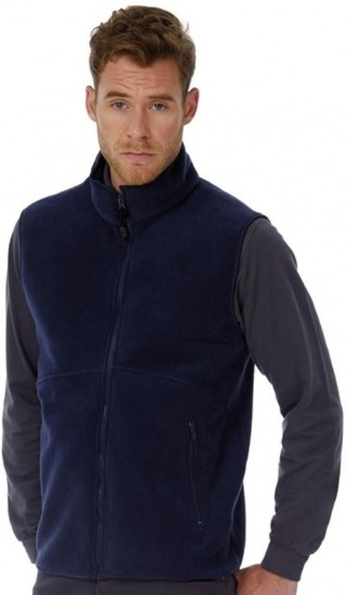 B&C Fleece casual bodywarmer donkerblauw voor heren - Outdoorkleding wandelen/zeilen - Mouwloze vesten S (36/48