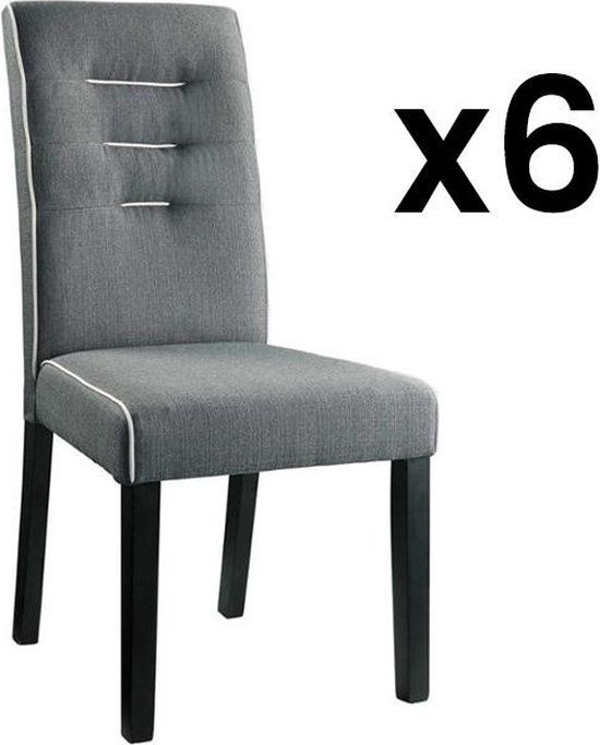Merkloos Set van 6 GABELLE eetkamerstoelen - Grijs - Stof en Hévéa poten