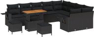 vidaXL Tuinbank Set Zwart Polyrattan 11 Zitplaatsen Inclusief Kussens