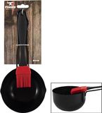 Merkloos BBQ Sauspan - Incl. Kwast - RVS - Ø11.5x6.7cm - Rood, zwart