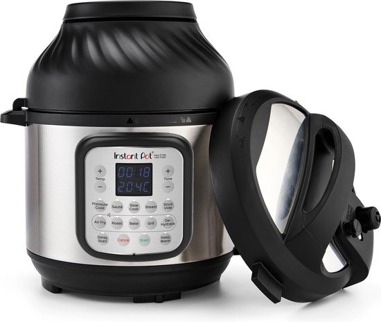 Instant Pot Duo Crisp 5,7 l + Air Fryer 11-in-1 elektrische multikookpan, snelkookpan, heteluchtfriteuse, slow cooker, stoompan, grill, droogapparaat en sous-vide-machine Silver, 6 l, Duo Crisp