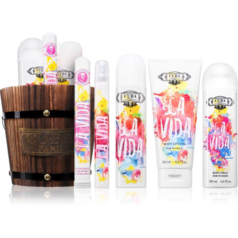 Cuba Bath & Body Gift Baskets La Vida Gift Set Eau De Parfum (edp) 100 Ml, Eau De Parfum (edp) 35 Ml, Tělový Sprej 200 Ml + Body Lotion 200 Ml