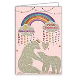 Kaart AFIE Kaart met pailletten, welkom, kleine prinses, baby, meisjes, roze, geboorte of adoptie, witte ijsbeer, dieren, harten, wolken, regenboog, schattige kroon, gemaakt in Frankrijk 66-1161