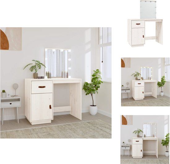 vidaXL Kaptafel met LED 95x50x133,5 cm massief grenenhout wit