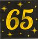 Paperdreams Verjaardag feest servetten - leeftijd 65 jaar - 16 stuks - zwart/goud - sterren - 33 x 33 cm