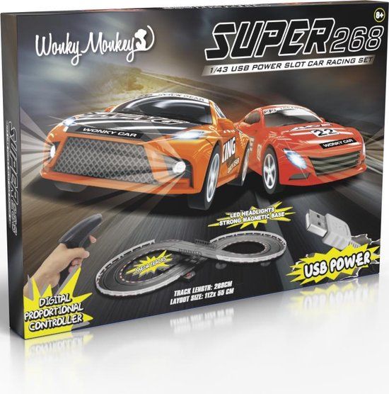 Wonky Monkey Racebaan - 2.68 m - Met 2 Auto's - 5.34 m Baan - USB