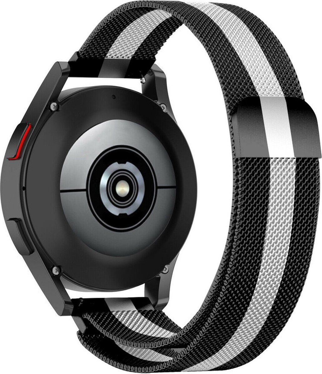 Strap-it Milanees bandje geschikt voor Samsung Galaxy Watch 5 / 4 / Classic - zwart/wit