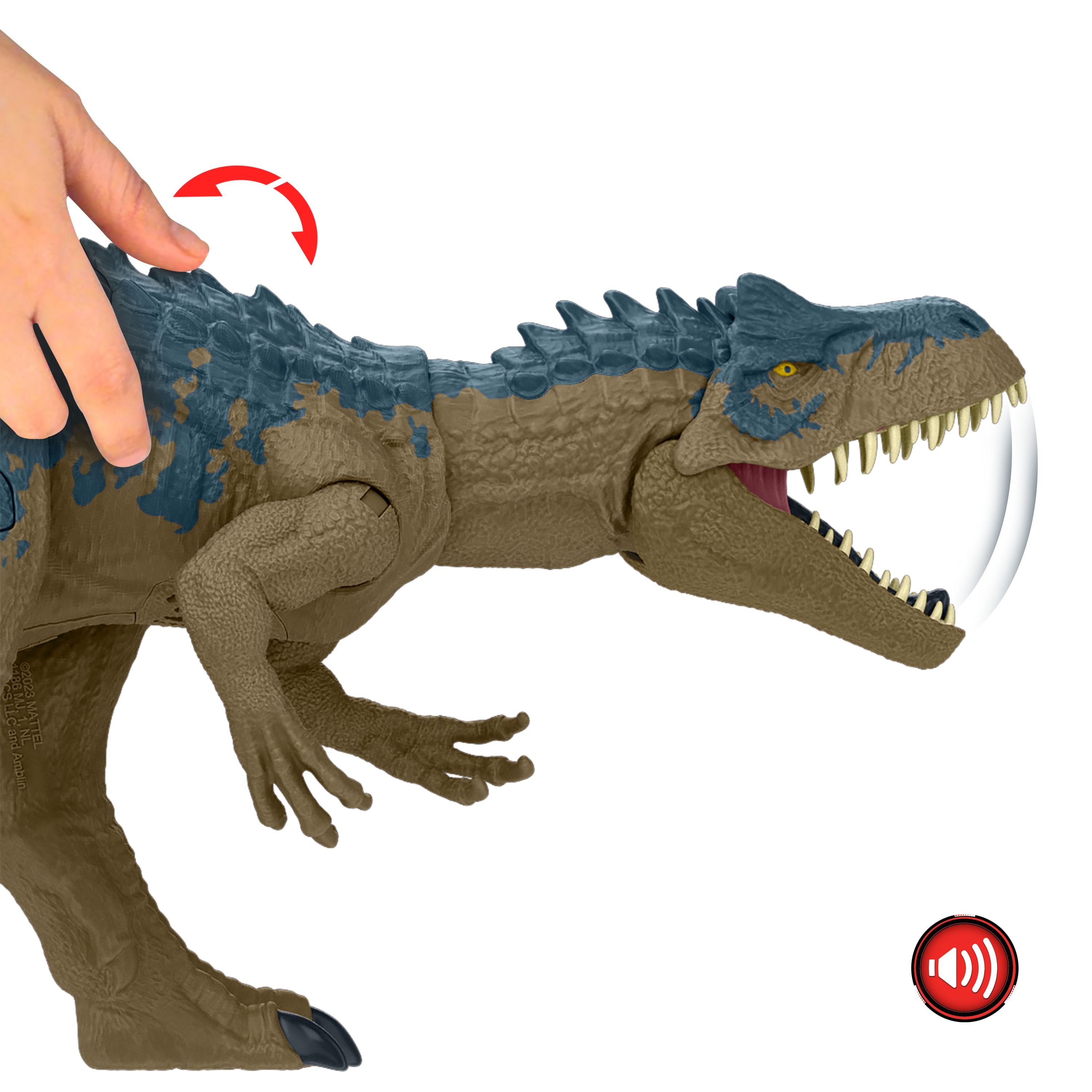 Mattel Jurassic World MEEDOGENLOZE RAVAGE ALLOSAURUS Toy Figure - Brown/Grey - Ages 4+