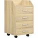 MIXHOME Commode De Bureau En Bois 4 Tiroirs, Roulettes Et Rebords Surélevés, 40x36x65cm, Bois Naturel