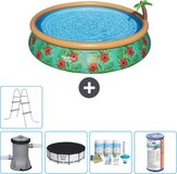 Bestway Fast Set Zwembad Rond - Paradijsprint - 457x84cm - Compleet met Pomp, Afdekzeil & Ladder