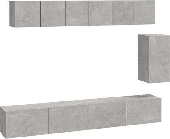 vidaXL 6-delige TV-meubelset - bewerkt hout - betongrijs