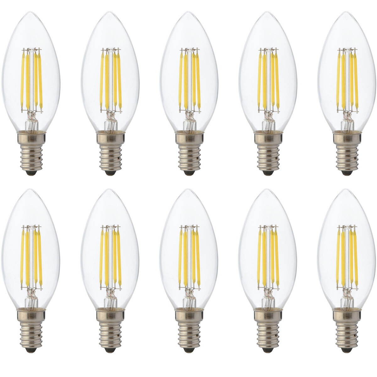 BES LED LED Lamp 10 Pack - Kaarslamp - Filament - E14 Fitting - 4W Dimbaar - Warm Wit 2700K