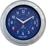 NeXtime Wandklok 22 cm Time/Tide-gegalvaniseerd zilver/blauw-metaal-neXtime Tide