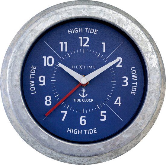 NeXtime Wandklok 22 cm Time/Tide-gegalvaniseerd zilver/blauw-metaal-neXtime Tide