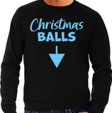 Bellatio Decorations Foute Kersttrui voor heren - Christmas balls - zwart - glitter blauw - Kerstfeest XXL
