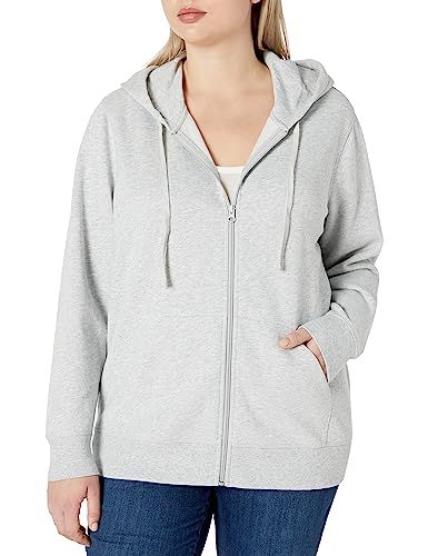 Amazon Essentials Women's French Terry Full-Zip Fleece Jacket (Available in Plus Sizes), Light Grey, S