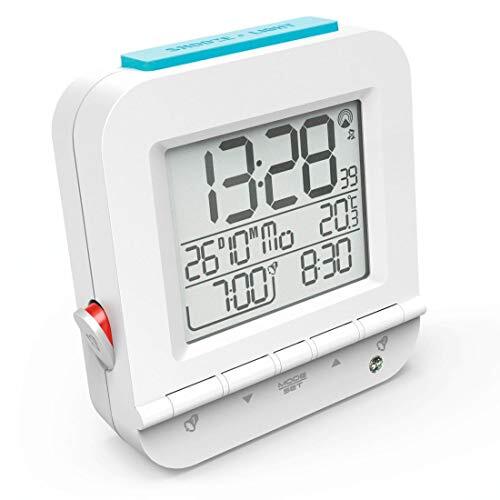 Hama Draadloze wekker "Dual Alarm" (twee wektijden, toenemende wektoon, witte achtergrondverlichting, snooze, temperatuur, datum, batterijwerking), wekker, digitale radioklok, wit