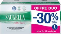 Saugella Cotton Touch Nuit Set van 2 x 12 Extra Fijne Handdoeken met Kleppen - Normaal