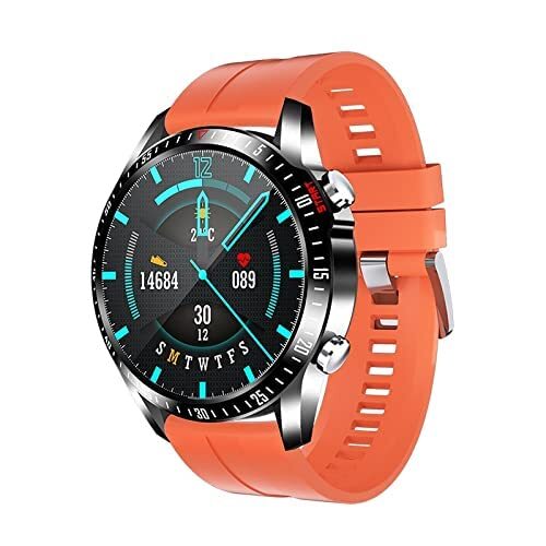 XJHYJS Heren Smart Horloge met Bluetooth-oproep met informatie, Gezondheidsinstelling, Lichaamstemperatuur en Hartslagbewaking, Sport Waterdicht Horloge Smart Armband, ORANJE,