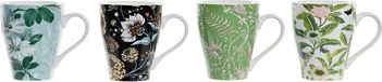 DKD Home Decor Mok Porselein Multicolour Blommor Shabby Chic (320 ml) (4 Stuks)