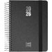 Grafoplas Kalender 2026, Weekoverzicht, A6, Spaans, Metallic Zwart, Inclusief Stickers, Hardcover, Gevoerde Hardcover, Metalen Stof, Spiraalbinding, Rubberen Sluiting, Januari tot December, FSC