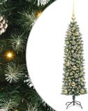 vidaXL Kunstmatige slanke kerstboom groen en wit 150 cm