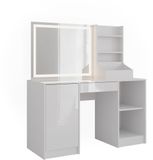 Vicco Sherry Kaptafel met licht – 128.2 cm met LED-spiegel Wit/wit hoogglans