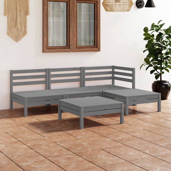 The Living Store Pallet Tuinmeubelset - Grijs - 63.5 x 63.5 x 62.5 cm - 4 zitplekken